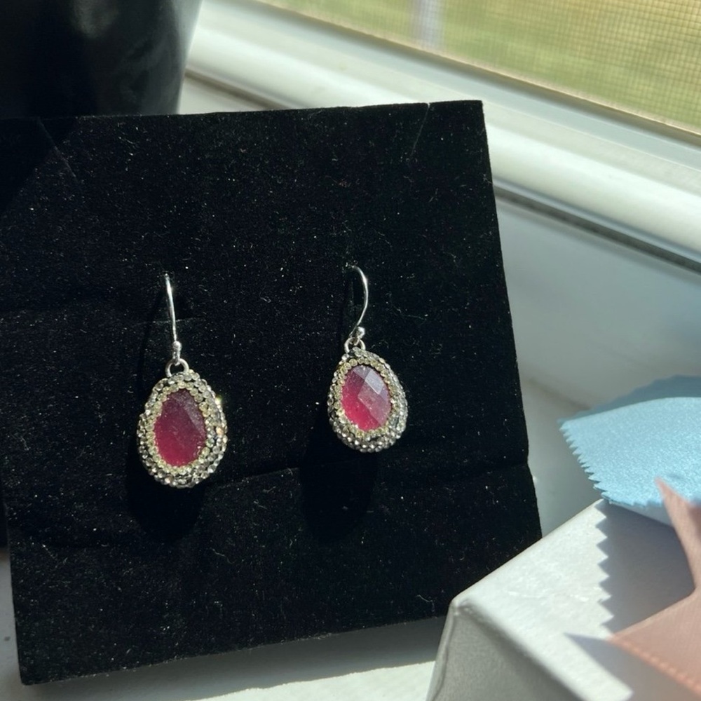 Gorgeous Ruby Crystal Hematite Finish Dangle Drop… - image 3